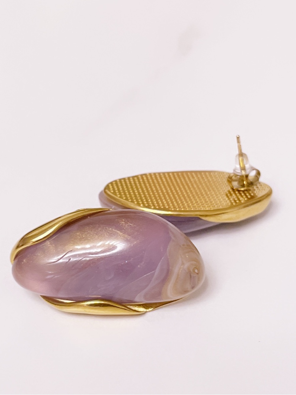 Gold-Tone Lavender Resin Clip Earrings - Elegant Women Jewelry